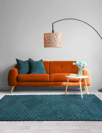 Hugo Teal Geometric Hand-Tufted Wool Rug - Image 1