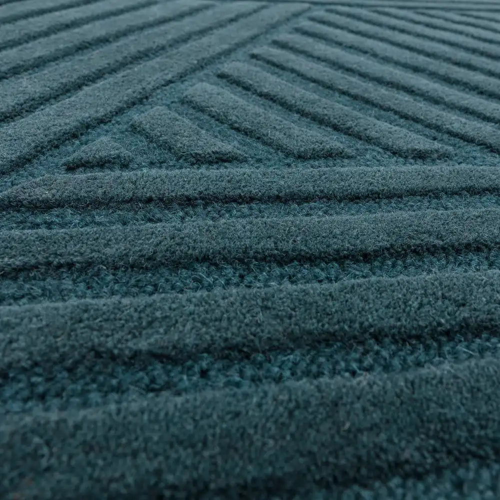 Hugo Teal Geometric Hand-Tufted Wool Rug - Image 2