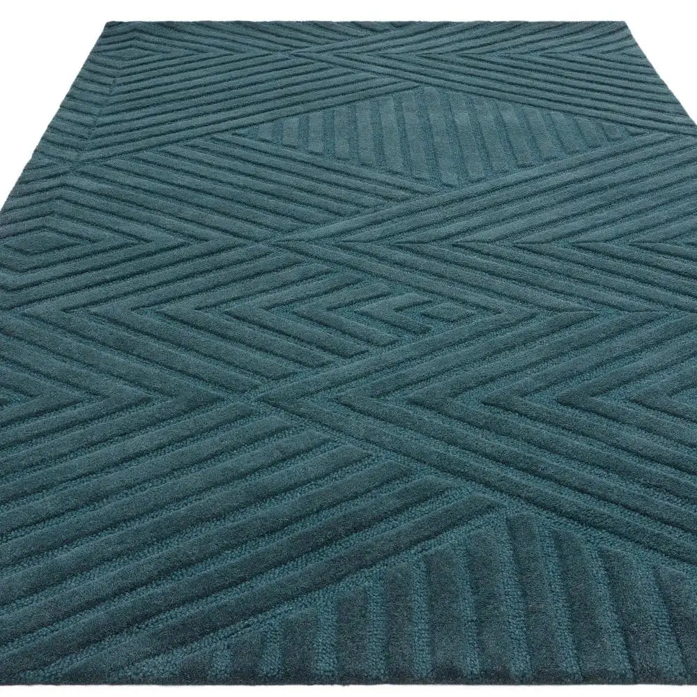 Hugo Teal Geometric Hand-Tufted Wool Rug - Image 3