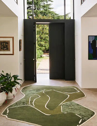 khaki Irregular Hand-Tufted Wool Rug - Image 1