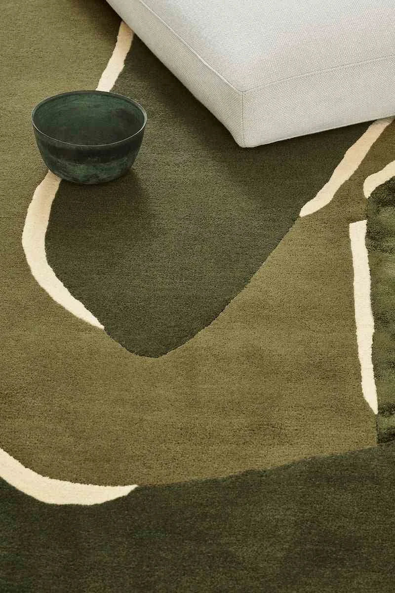khaki Irregular Hand-Tufted Wool Rug - Image 3