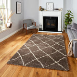 Latice Beige Cream Retro Collection Plush Shag Rug - Image 1