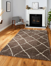 Latice Beige Cream Retro Collection Plush Shag Rug - Image 1
