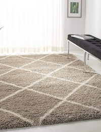 Latice BEIGE & IVORY Retro Collection Plush Shag Rug - Image 1