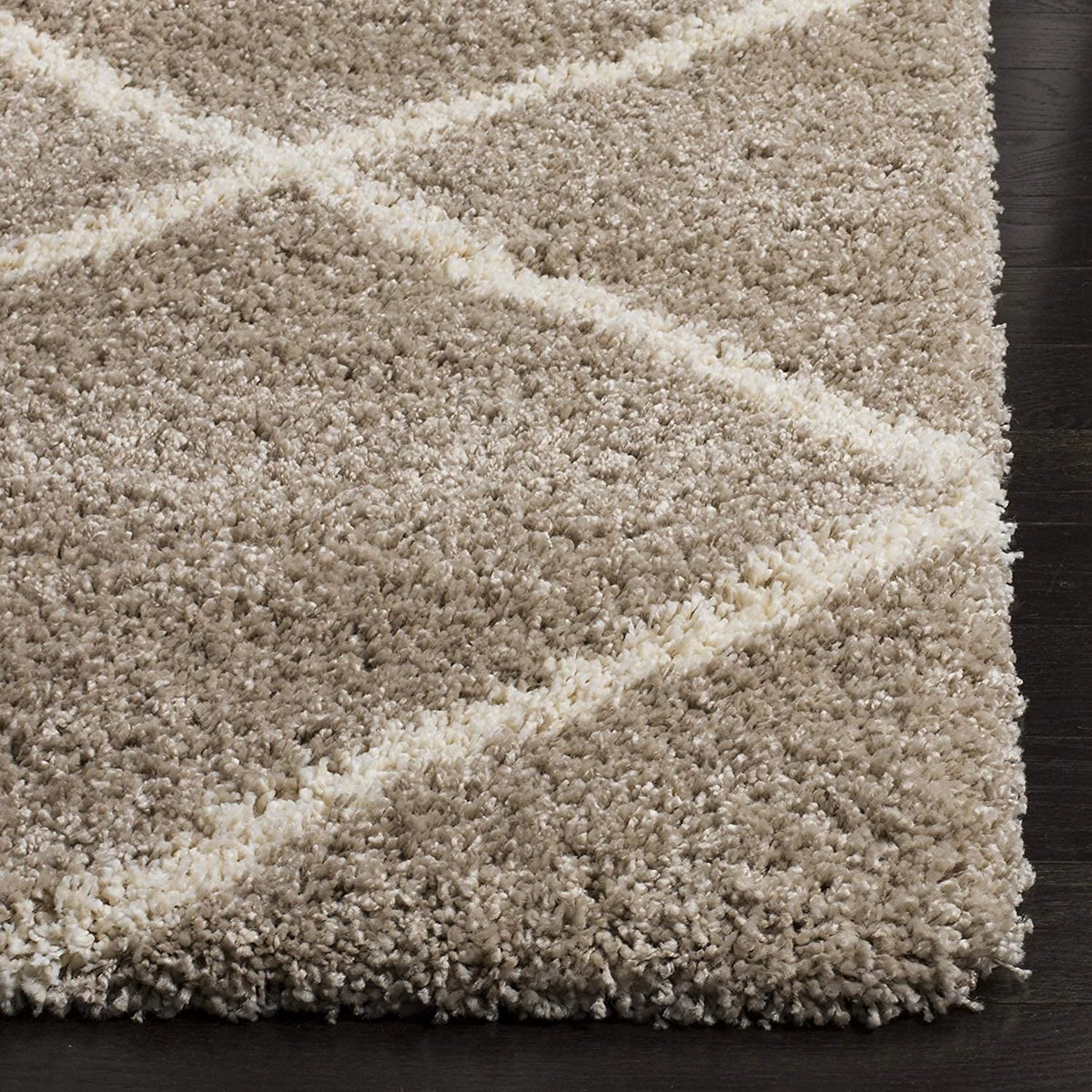 Latice BEIGE & IVORY Retro Collection Plush Shag Rug - Image 7