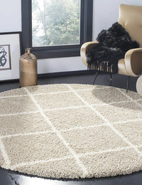Latice BEIGE & IVORY Retro Collection Plush Shag Rug Round Rug - Image 1