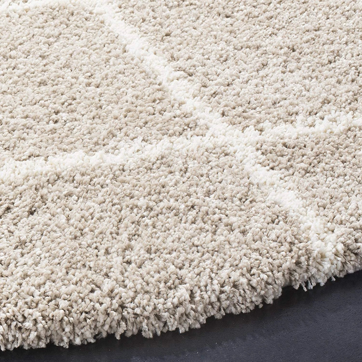 Latice BEIGE & IVORY Retro Collection Plush Shag Rug Round Rug - Image 3