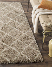 Latice BEIGE & IVORY Retro Collection Plush Shag Rug Runner Rug - Image 1