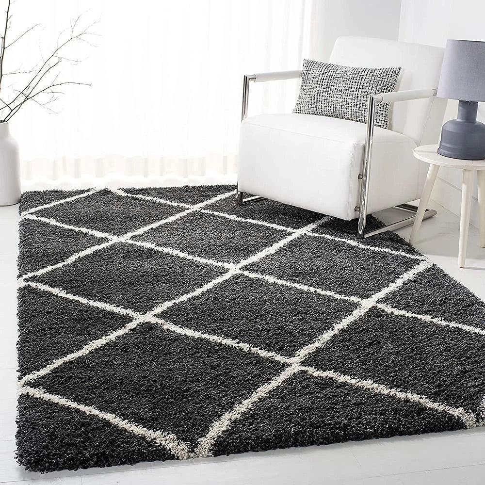 Latice CHARCOAL Retro Collection Plush Shag Rug - Image 7