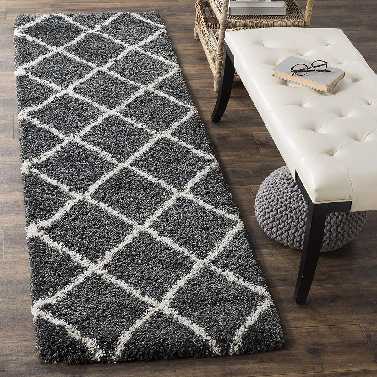 Latice CHARCOAL Retro Collection Plush Shag Rug - Image 9