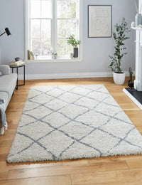 Latice Cream Grey Retro Collection Plush Shag Rug - Image 1