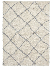 Latice Cream Grey Retro Collection Plush Shag Rug - Image 2