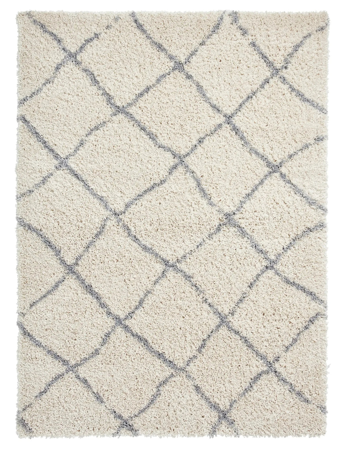 Latice Cream Grey Retro Collection Plush Shag Rug - Image 2