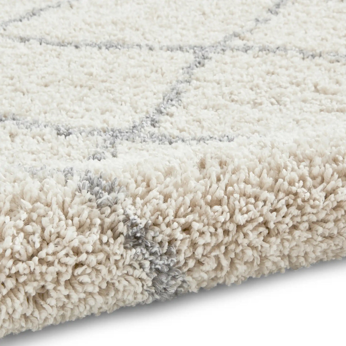 Latice Cream Grey Retro Collection Plush Shag Rug - Image 3