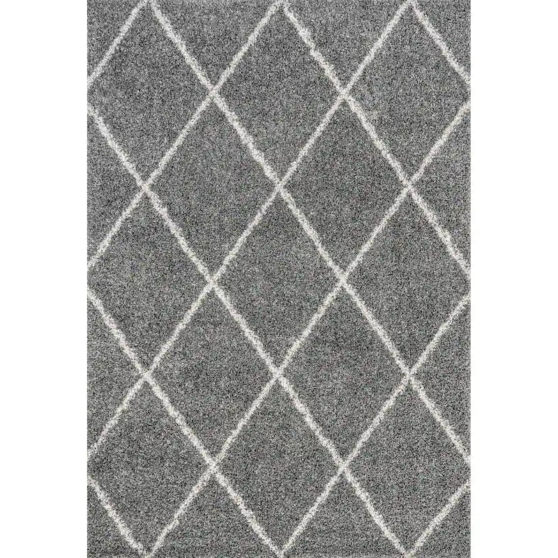 Latice Dark Grey ,Ivory Retro Collection Plush Shag Rug - Image 2