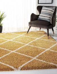 Latice GOLD & IVORY Retro Collection Plush Shag Rug - Image 1
