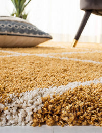 Latice GOLD & IVORY Retro Collection Plush Shag Rug - Image 3