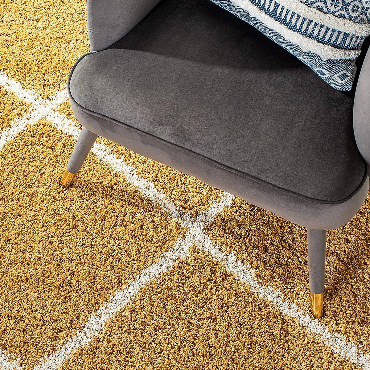 Latice GOLD & IVORY Retro Collection Plush Shag Rug - Image 7
