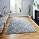 Latice Grey Cream Retro Collection Plush Shag Rug - Image 1