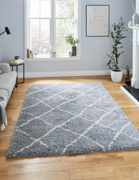 Latice Grey Cream Retro Collection Plush Shag Rug - Image 1