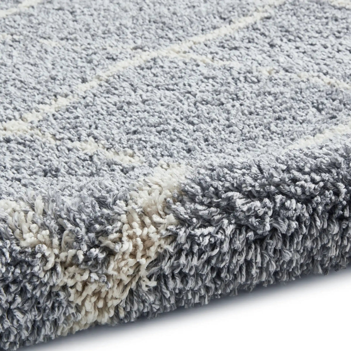 Latice Grey Cream Retro Collection Plush Shag Rug - Image 3