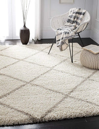 Latice IVORY & BEIGE Retro Collection Plush Shag Rug - Image 7