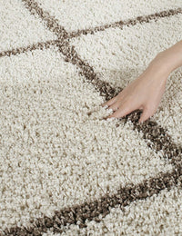 Latice IVORY & BEIGE Retro Collection Plush Shag Rug Round Rug - Image 2
