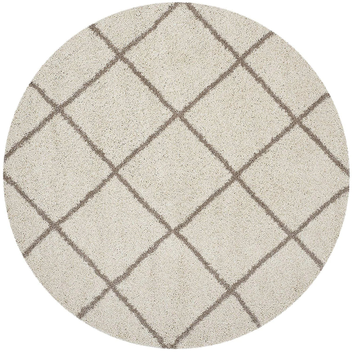Latice IVORY & BEIGE Retro Collection Plush Shag Rug Round Rug - Image 4