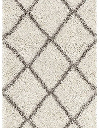 Latice IVORY & BEIGE Retro Collection Plush Shag Rug Runner Rug - Image 1