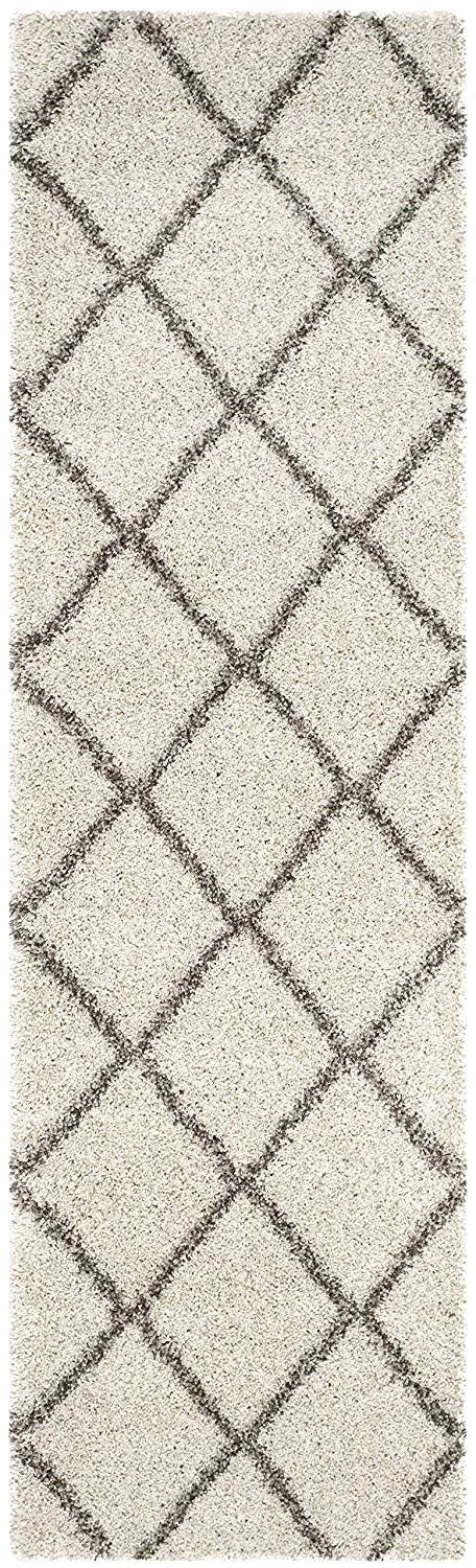 Latice IVORY & BEIGE Retro Collection Plush Shag Rug Runner Rug - Image 1
