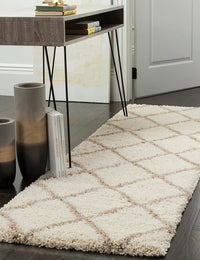 Latice IVORY & BEIGE Retro Collection Plush Shag Rug Runner Rug - Image 2
