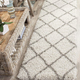 Latice IVORY & BEIGE Retro Collection Plush Shag Rug Runner Rug - Image 3
