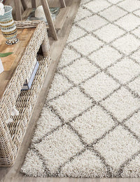 Latice IVORY & BEIGE Retro Collection Plush Shag Rug Runner Rug - Image 3