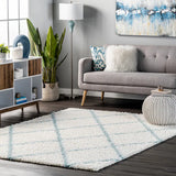 Latice Ivory Blue Retro Collection Plush Shag Rug - Image 1