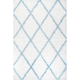 Latice Ivory Blue Retro Collection Plush Shag Rug - Image 2