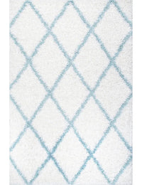 Latice Ivory Blue Retro Collection Plush Shag Rug - Image 2