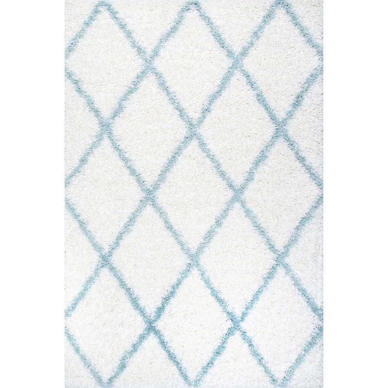 Latice Ivory Blue Retro Collection Plush Shag Rug - Image 2