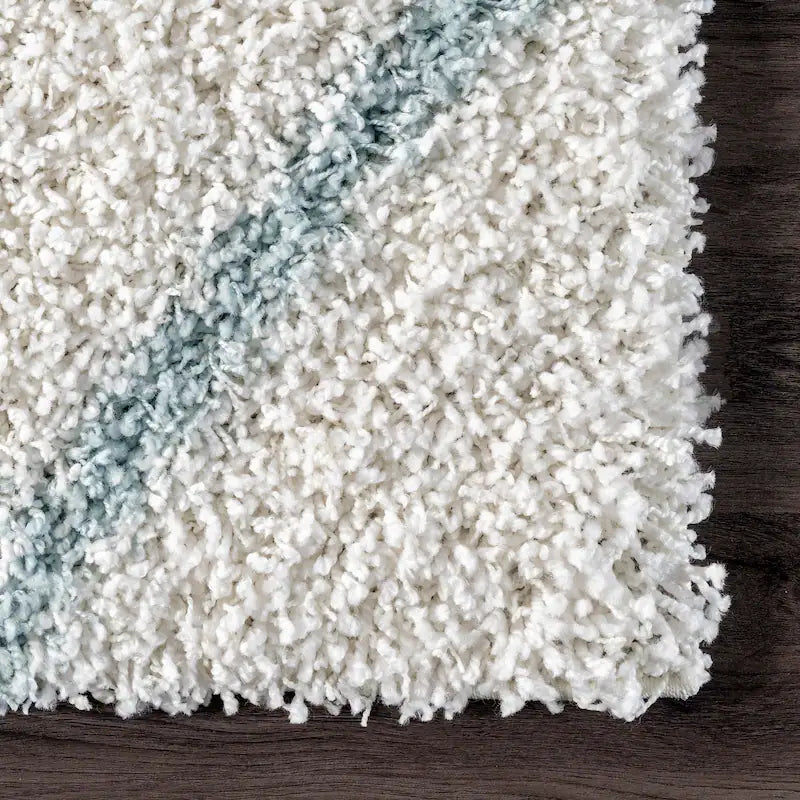 Latice Ivory Blue Retro Collection Plush Shag Rug - Image 3