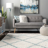 Latice Ivory Blue Retro Collection Plush Shag Rug - Image 5
