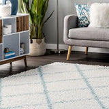 Latice Ivory Blue Retro Collection Plush Shag Rug - Image 7