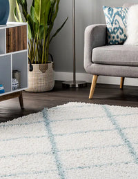 Latice Ivory Blue Retro Collection Plush Shag Rug - Image 7