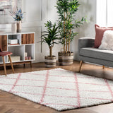 Latice Ivory Pink Retro Collection Plush Shag Rug - Image 1