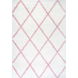 Latice Ivory Pink Retro Collection Plush Shag Rug - Image 2