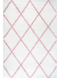 Latice Ivory Pink Retro Collection Plush Shag Rug - Image 2