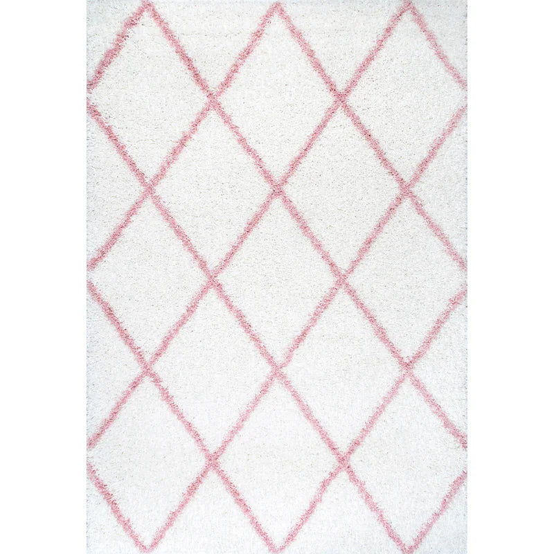 Latice Ivory Pink Retro Collection Plush Shag Rug - Image 2