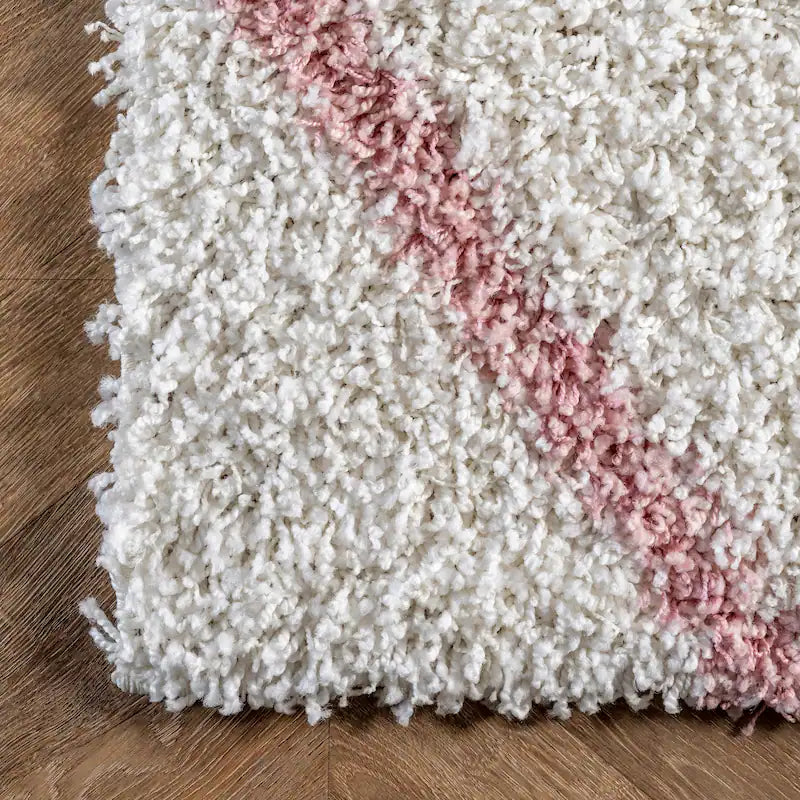 Latice Ivory Pink Retro Collection Plush Shag Rug - Image 3