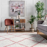 Latice Ivory Pink Retro Collection Plush Shag Rug - Image 4