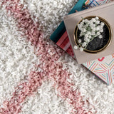Latice Ivory Pink Retro Collection Plush Shag Rug - Image 5