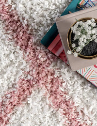 Latice Ivory Pink Retro Collection Plush Shag Rug - Image 5