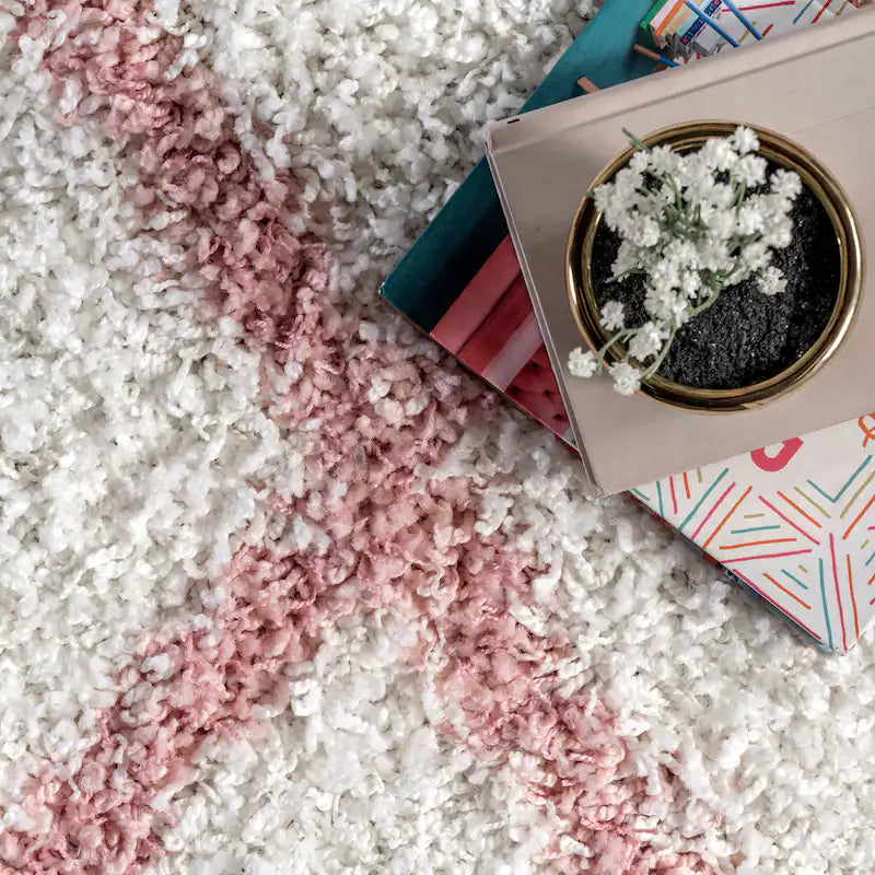 Latice Ivory Pink Retro Collection Plush Shag Rug - Image 5